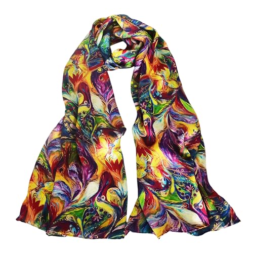 100% Mulberry Silk Scarf for Women Neck Oblong Headscarves Long Floral Print Lightweight Silk Wraps Shawls 67