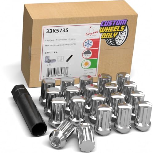 Image of Wheel Accessories Parts 20 Pcs M14 x 2 14 x 2 Thread Short Truck 1.50 inch Long Spline Lug Nuts Chrome 7 Spline Hex Fits 2000-03 Ford F-150 2000-02 Expedition Lincoln Navigator
