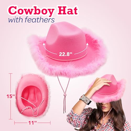 4E's Novelty Cowboy Hat with feathers With Heart Shaped Sunglasses for Women, Felt Cowgirl Hat for Party Costume Dress Up2