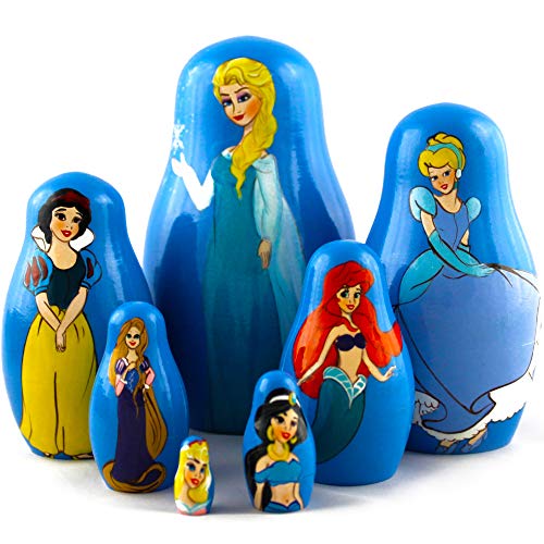Fairy Princesses Dolls Set 7 Pieces - Wooden Russian Nesting Dolls Matryoshka Stacking Toys for Kids - 7 Juguetes Munecas De Madera Rusas Princesas De Hadas