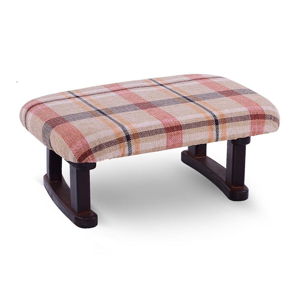 Tabouret ottoman en bois et tissu géométrique haut de gamme