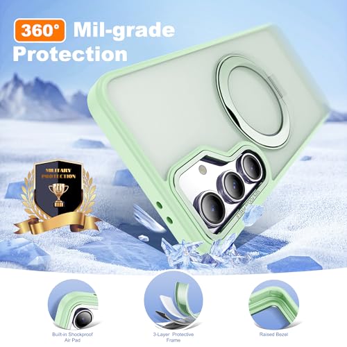 Image of for Samsung Galaxy S24 FE Case with 360 Rotatable Magnetic Ring Stand Compatible with Mag-Safe Military Protection Shockproof Matte Translucent Phone Cases for S24 FE,Green