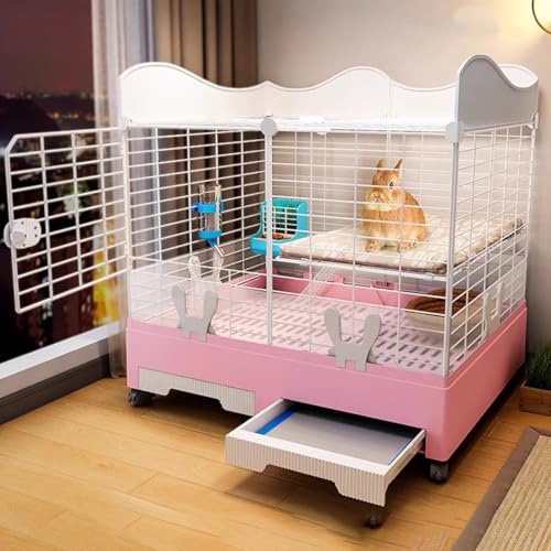 Puhang うさぎケージ ペット 小動物ケージ 長さ73CM×奥行47CM×高さ75CM 室?飼い 5点セット 飼育ゲージ 小屋 うさぎ巣 中大型 プレイサークル 屋根 キャスター付き 引き出しトイレ付 天井扉 移動便利 組み立て簡単 掃除しやすい 通気