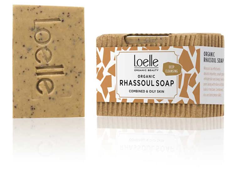 Loelle - Jabón de Arcilla Rhassoul Natural Hecha a Mano - Barra de Jabones Sólidos para Cara y Cuerpo, Ideal para Pieles Grasas y Mixtas - Productos Orgánicos de Belleza Hechos en Marruecos (75g)