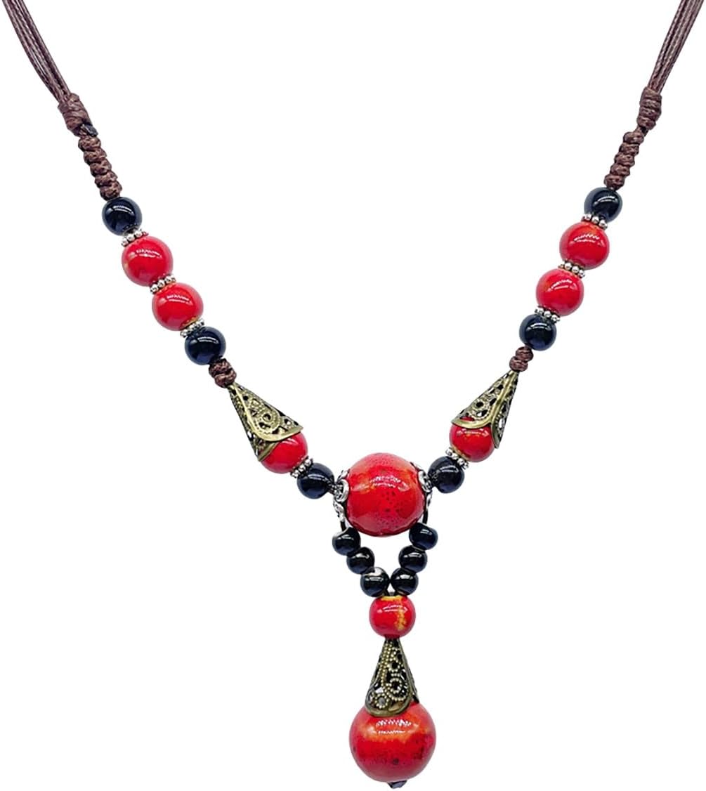 GYRMMUE Colorful Ceramic Bead Long Y Necklace for Women Handmade Round Beads Strand Necklace Necklace Hippie Vintage Bohemian Ethnic Statement Jewelry