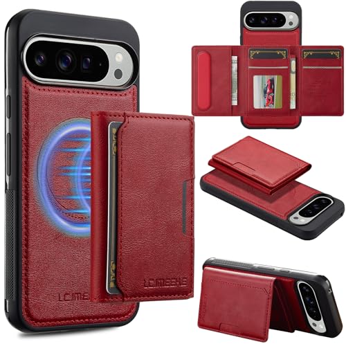 HXY Wallet Case for Google Pixel 10 Pro XL, Compatible with MagSafe for Men Women, Detachable Magnetic Wallet Phone Case with Card Slot Holder RFID Blocking for Pixel 10 Pro XL, Red - image 1