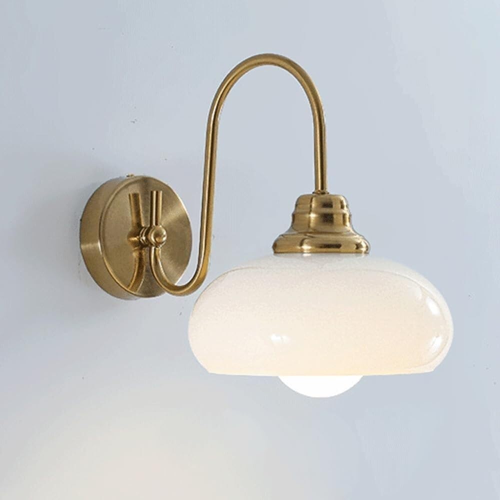 HPTHLY Metal Gold Wall Sconce, Glass Wall Lamp, Wall Mounted Bedside Lamp, Vintage Wall Light Fixture, Hardwired Bathroom Vanity Lighting, Bedroom Wall Lamp