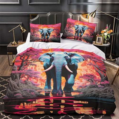 Housse de couette éléphant avec zip invisible pour lit simple sans repassage