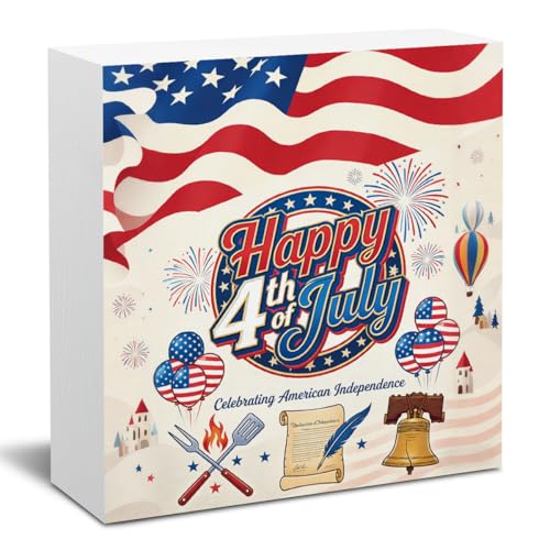 Image of Happy 4th of July Independence Day Sign Retro Patriotic 4th of July Desk Decor Farmhouse 2026.07.04 Party Decorations for Home Office Tiered Tray Shelf 5 X 5 Inch