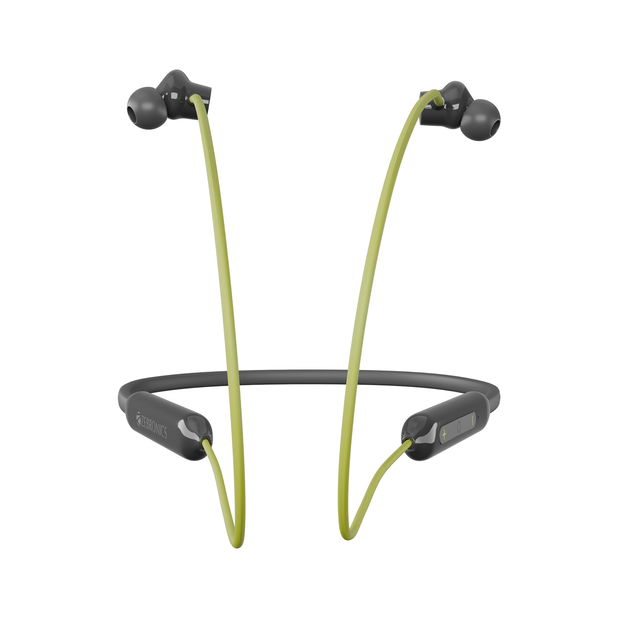 zebronics escape 80 wireless neckband, 18h playback, 10mm drivers, type-c charging with built-in battery, rapid charging, magsnap, enc, gaming mode, dual pairing, bt v5.3, voice assistant (green+grey)