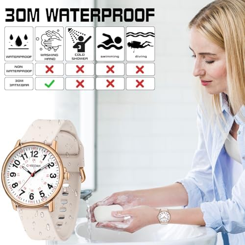 CHEETAH Women's Watch with Precise Quartz Movement: Women's Watch with Luminous Hands and Second Hand - 3ATM Waterproof Women's Watch with Soft Silicone Strap - Easy to Read Gift Watch for Women
