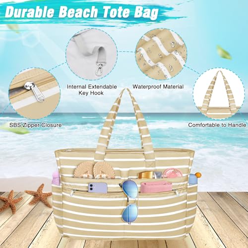 Image of HUANLANG Extra Large Beach Bag Waterproof Beach Totes Bags for Women Men,Pool Bag with Zipper Wet Pocket