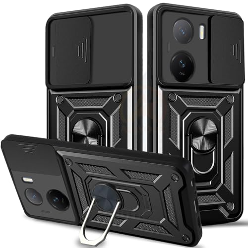 Image of Armor Bumper Back Cover Case for IQOO z7 Rotating Camera Cover, Ring Holder & Kickstand | Heavy Duty & 360 Degree Protection IQOO z7 Back Cover (Black)