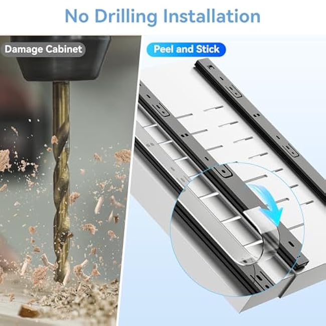 21 Inch Deep Pull Out Cabinet Organizer 2 Pack, Expandable Slide Out Drawers for Cabinet Shelves Heavy Duty with Adhesive Nano Film for or Kitchen, Bathroom, Pantry, Under Sink Storage (White)