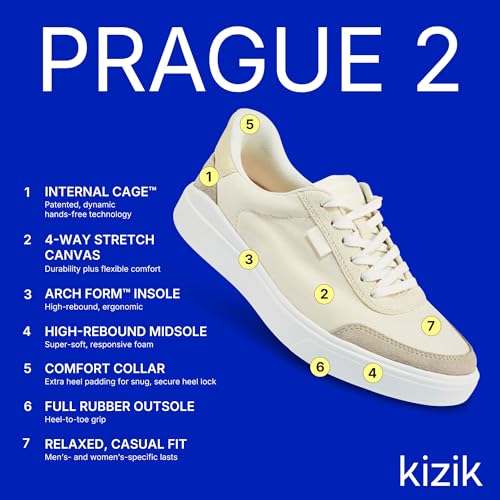 Kizik Slip On Sneakers: Prague 2 - Court Style, 4-Way Stretch Canvas with Suede Details, Casual Shoes for Women, Hands Free Convenience - Womens Regular Width3