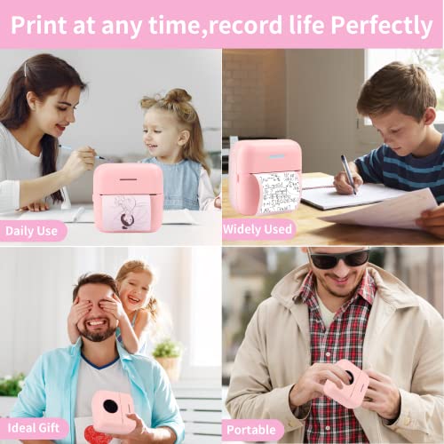 Huijukeji Mini Sticker Printer Bluetooth Smart Pocket Inkless Thermal Printer With 10 Rolls Thermal Paper And Sticker For Ios&Android, Portable Receipt Printer For Photo Journal Notes Memo - Pink #TOP6