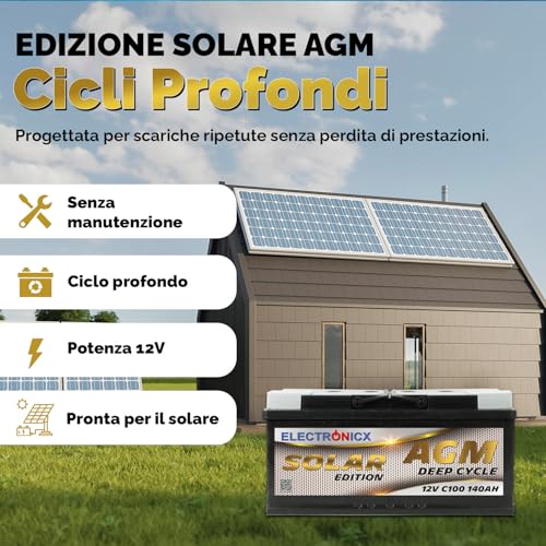 Electronicx Solar Edition Batteria 140Ah solare AGM 12 V Alimentazione a batteria solare Accumulatore di energia Fotovoltaico Sistema solare da campeggio Casetta da giardino - 2