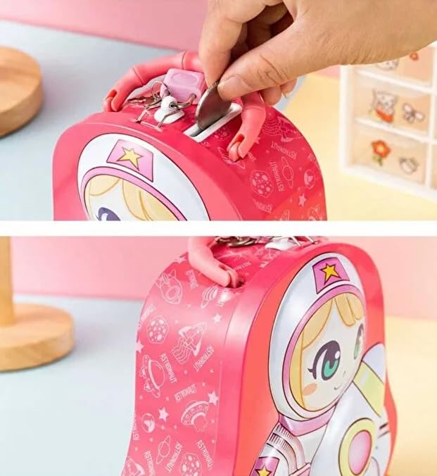 Image of Sajani Cute Cartoon Creative Portable Piggy Bank, Money Saving Box with Combination Lock, Mini Coin Bank Gifts for Boys and Girls, Best Return Gifts for Kids (Pack of 1) (Space - Pink)