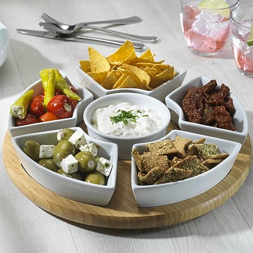 Occasion Rotating Lazy Susan Dip Set with 6 Ceramic Dishes in Colour Box - Image 3