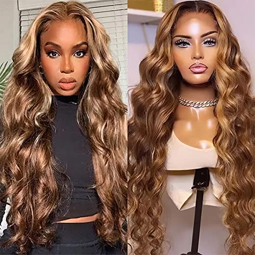 360 Highlight Ombre Lace Front Wigs Human Hair Pre Plucked Honey Blonde Body Wave Lace Front Wigs with Baby Hair Full 36