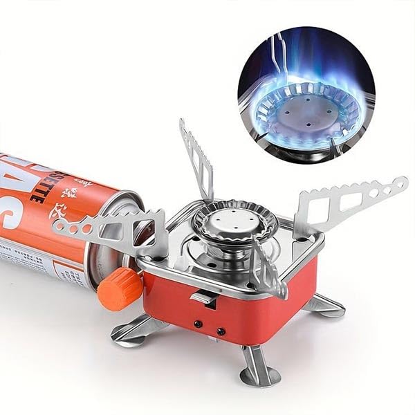 Image of EYUVAA LABEL Alloy Steel Portable Camping Stove for Travel Lightweight Backpack Butane Gas Burner,Compact Cooking Stove,Small Foldable Gas Stove for Hiking,Outdoor Cooking,and Camping(Pack of 2)