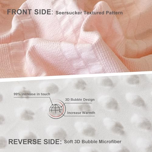 Image of tohrisa Boho Comforter Set Queen Size Striped Pleats Bohemian Seersucker Bedding Set All Season Soft Cozy 3 Pieces Quilt with 2 Pillowcases(90 inchX90 inch Blush Pink)