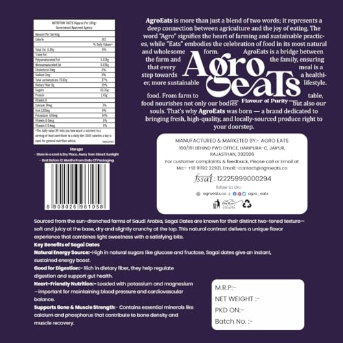 Image of AGROEATS PREMIUM SAGAI DATES - 250g Pack | Natural Saudi Khajur | Nutritious & Naturally Sweet | No Added Sugar | Biodegradable Packaging | Ideal for Gifting & Daily Snacking | Pack of 2