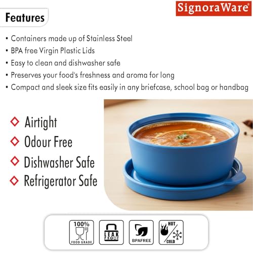 Image of SignoraWare Monarch Mini Mate Stainless Steel Container | Airtight & Leakproof | Small Storage Box for Spices, Chutney, Snacks | Ideal for Office, School & Travel (80ml | TBlue)