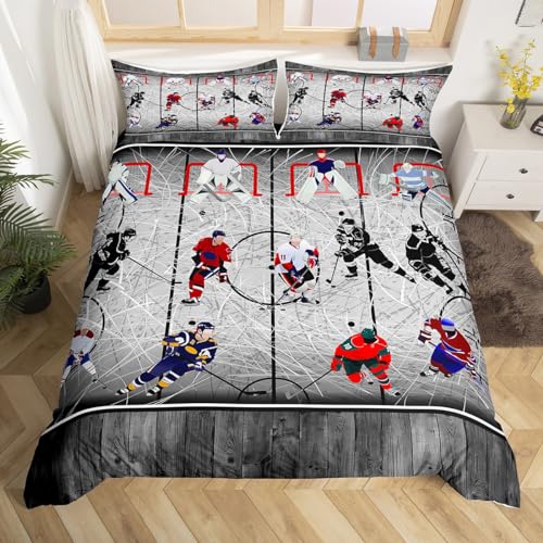 Consejos para Comprar Ropa de Hockey sobre hielo para Niño para comprar online. 45 Juego de funda de edredón de hockey sobre hielo, tamaño matrimonial, juego de ropa de cama de hockey sobre hielo, para niños, niñas, adolescentes, decoración de la...