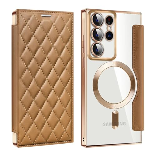 Étui portefeuille marron Galaxy S25 Ultra au fini transparent haut de gamme