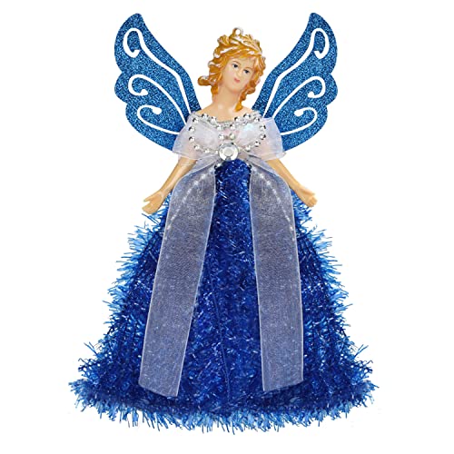 Belle Vous Christmas Tree Toppers - 20.5 x 8.2cm Plastic, Blue Angel Tree Topper - Fairy Treetop Pendant for Christmas Tree Decorations, Christmas Tree Ornaments and Festive Home Decor