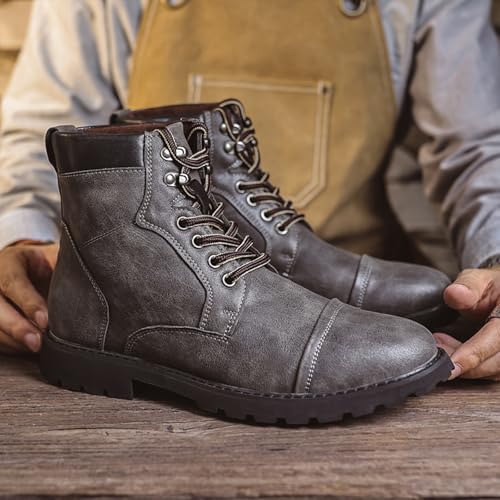 Men's Oxford Dress Boots Fashion Round Toe Platform Lace Up Low Heel Lug Sole Casual Mid Top Motorcycle Boots Business Work Boots for Men3