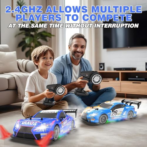 Image of Rc Drift Remote Control Car 1:24 Scale, High-Speed, 4Wd, Led Lights, Rechargeable Racing Car, Drifting Tires, 2.4Ghz, for Kids (RC Drift Car - Blue)