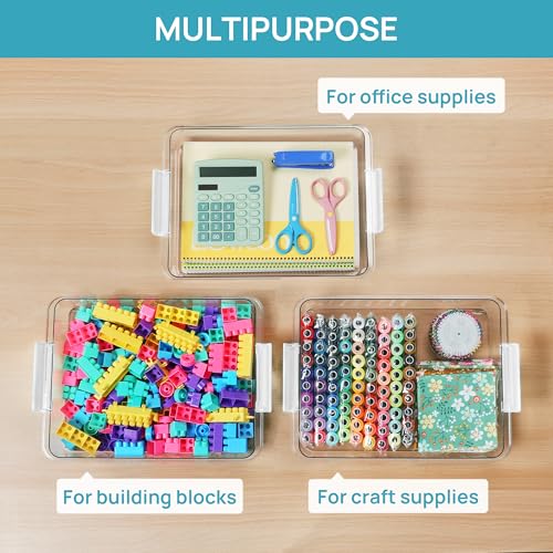 Image of Vtopmart 4 Pack 6 Qt Plastic Storage Bins with Lids, Sensory Bins, White | Stackable Clear Containers for Organizing School & Office Supplies, Arts & Crafts Organizers and Storage for Home, Craft Room