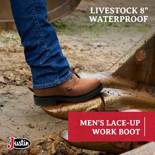 Justin Livestock 8'' Waterproof Work Boots for Men - Durable Premium Full-Grain Leather with Comfort Insole and Slip-Resistant Outsole, EH-Resistant2