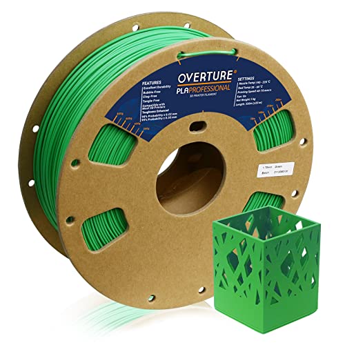 OVERTURE PLA Plus (PLA+) PLA-Filament 1,75 mm, professionelle PLA-Zähigkeit, 1 kg Filament (2,2 lbs), Maßgenauigkeit 99 % Wahrscheinlichkeit +/- 0,03 mm, für 3D-Drucker (Grün) Cover