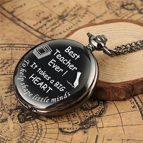 Image of Vintage Gandhi Style Pocket Watch with Engraved Designs & Messages Royal Black Analog for Men Women & Kids Includes Key Ring for car or Bike Keys Ideal Gift
