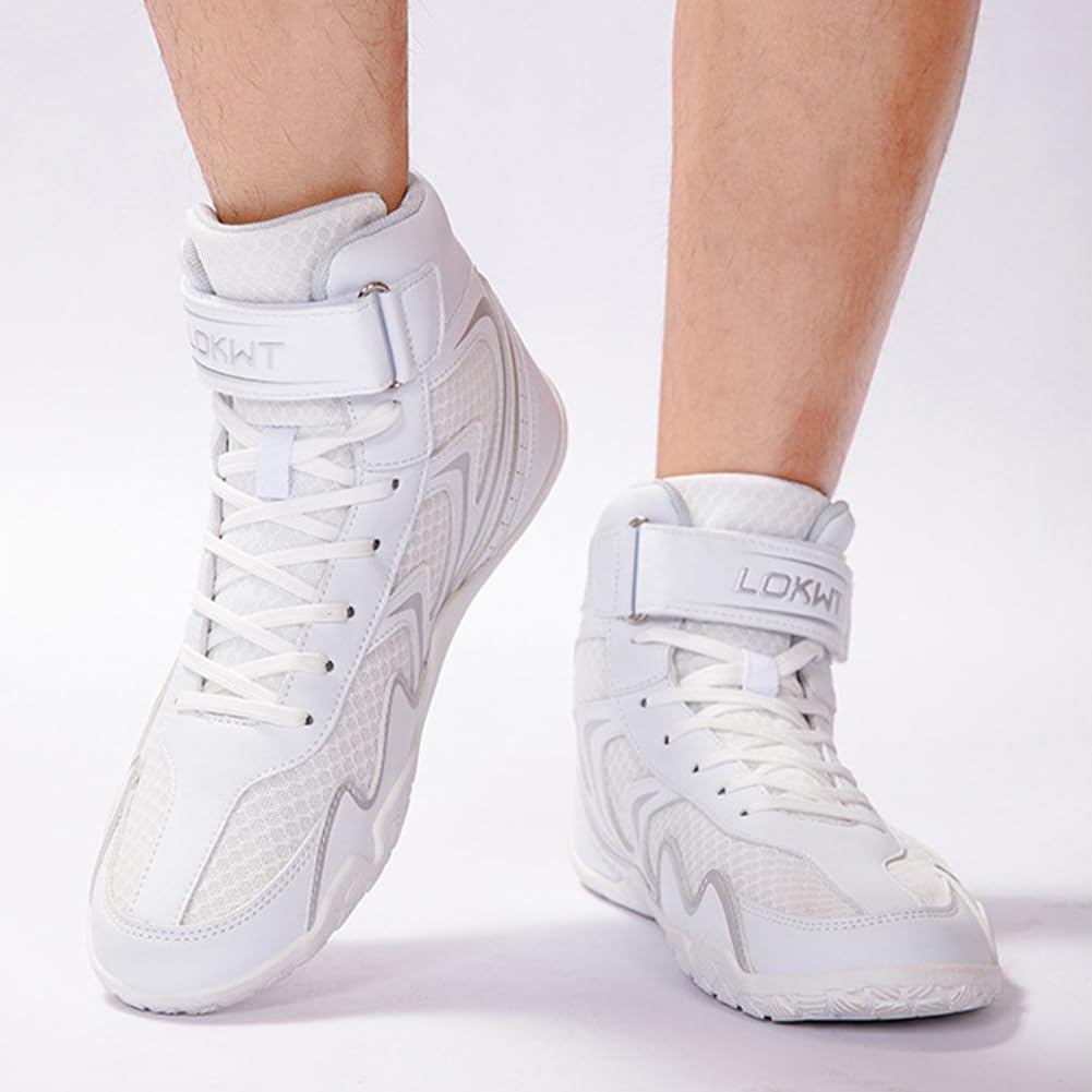 Sneakers Boxe Combat Alte Design alla Moda Fascia Caviglia Regolabile Tomaia Traspirante Suola Antiscivolo Allenamento Palestra Stile Urbano