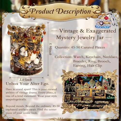 Image of SMUOBT Mystery Jewelry Jar Bundle - Surprise Vintage Jewelry Box for Women,Gift Jewelry Set (Necklace, Earrings, Rings,Kracelet,Keychain) - Unique Birthday Gift for Women