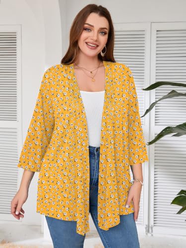 Image of AusLook Women's Plus Size Lightweight Open Front Cardigan 3 /4 Sleeve Cover Ups Shrugs Shawls and Wraps Kimono Jacket Coat