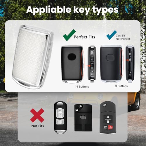 Image of Car Key Fob Cover for Mazda, Rhinestone Wristlet Case, White