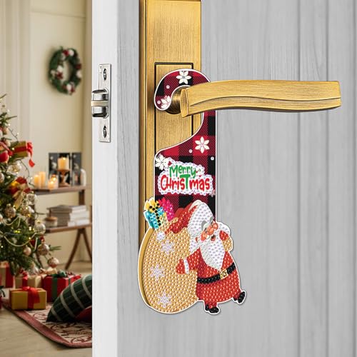 Image of AiYuanzsh Diamond Art Painting Christmas Door Sign Pendant Kits for Door Decoration, Christmas 5D Special Shaped Drill Crystal Diamond Art Hanging Door by Number Kits for Adults Craft DIY Gift