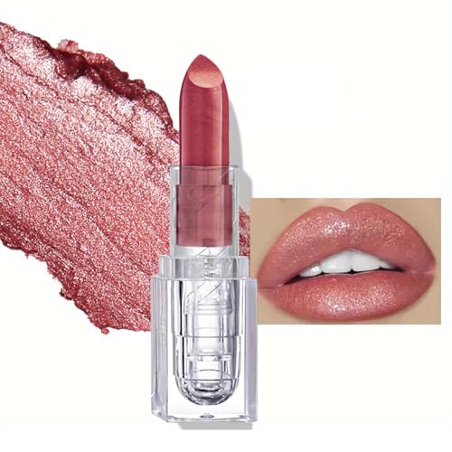 Lippenstift Shimmer Finish, Feuchtigkeits Glanz Lipstick Rosa, Schimmernder Lippenstifte mit Glänzender Oberfläche, Hochpigmentierter Lippen Makeup, Langlebig & Wasserfest, Cremige Textur