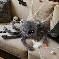 Lanpn Halloween Spinne Kissen, Plüsch Spinnen Dekokissen Flauschiges Plüschtier Zierkissen für Geschenk Party Bett Sofa Couch Innenbereich Halloween Deko Dekoration (Grau, 62x25cm)