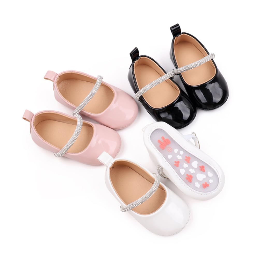 SABATUTU Infant Baby Girls Princess Wedding Dress Mary Jane Flats,Toddler Soft Sole Prewalker Sparkly Lightweight Shoes (B02/White,12-18 Months)