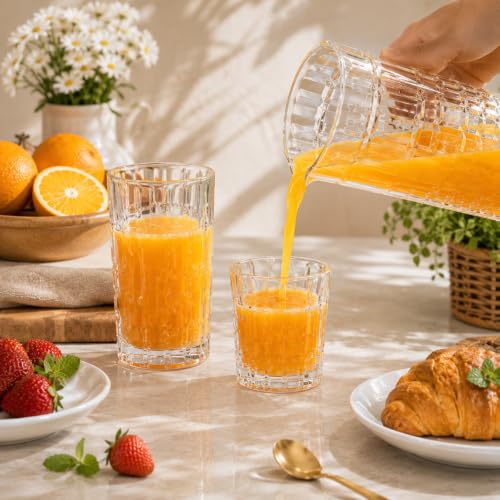 Image of bellemax 270 ML & 330 ML Juice & Whisky Glasses | 6 Pcs Juice Glasses + 6 Pcs Tall Glasses | Premium Drinking Tumbler Glass for Water, Juice Set of 12