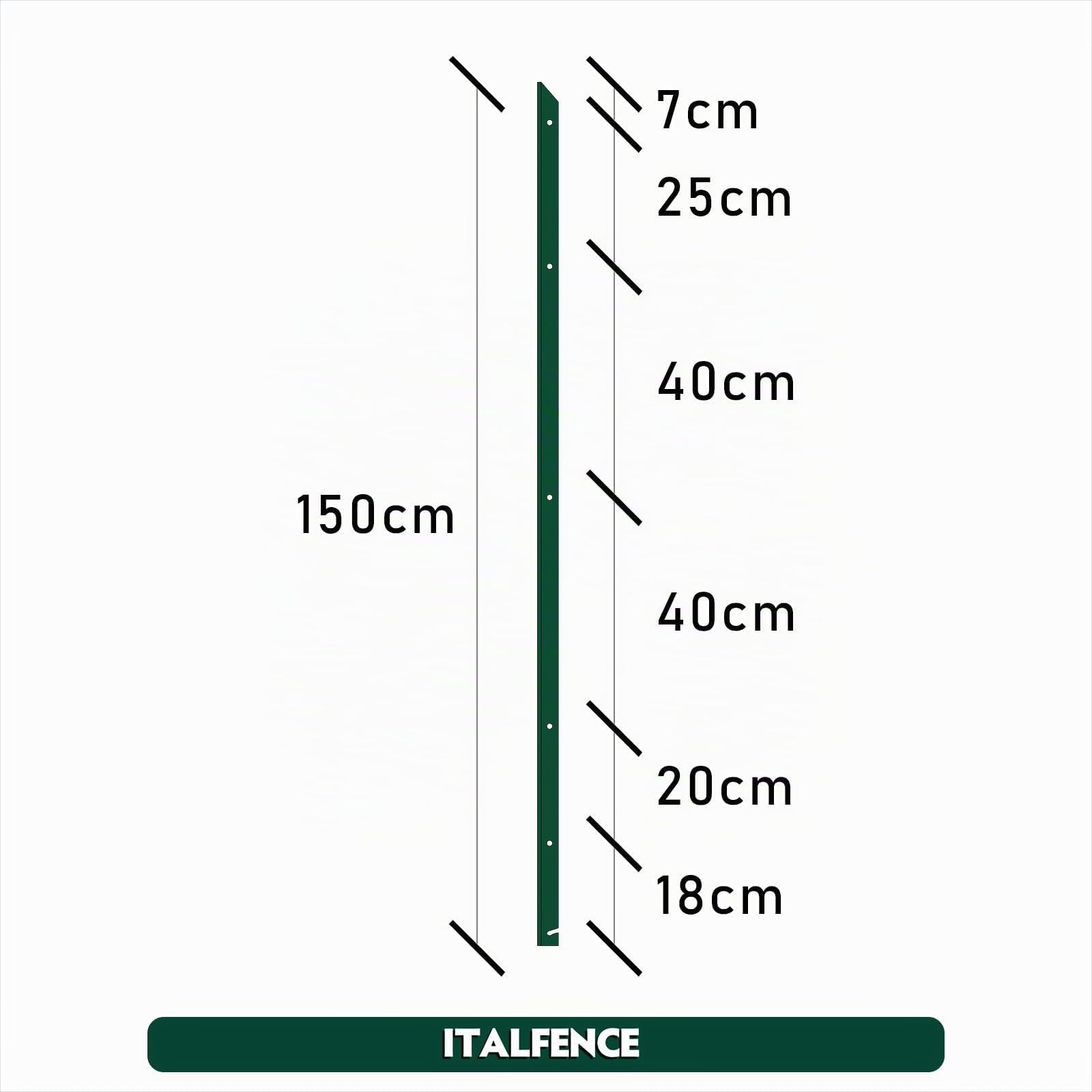 Piquet T H150cm 30x30x3mm pour clôture en fer plastifié vert [5 pièces]
