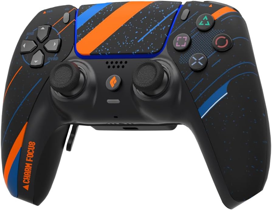 CHARM FOCUS Controlador PS5 modificado con 4 paletas traseras reasignables, joysticks magnéticos antideriva TMR, batería de 2500 mAh para juego inalámbrico 11H, empuñaduras ergonómicas de goma suave para juegos de PS5 y PC, negro