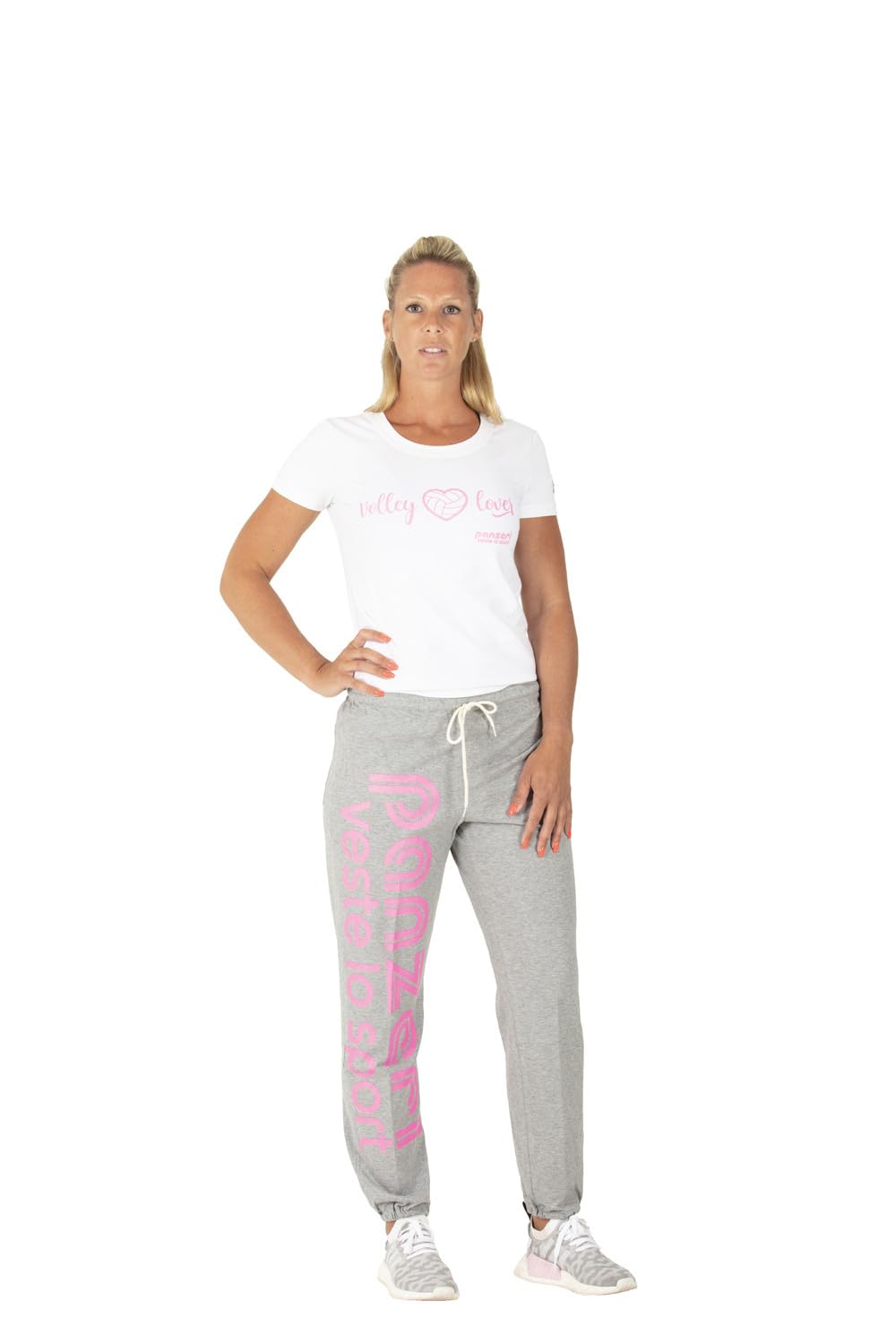 panzeri Pantalon Jogging Uni H - Gris chiné/Rose Fluo