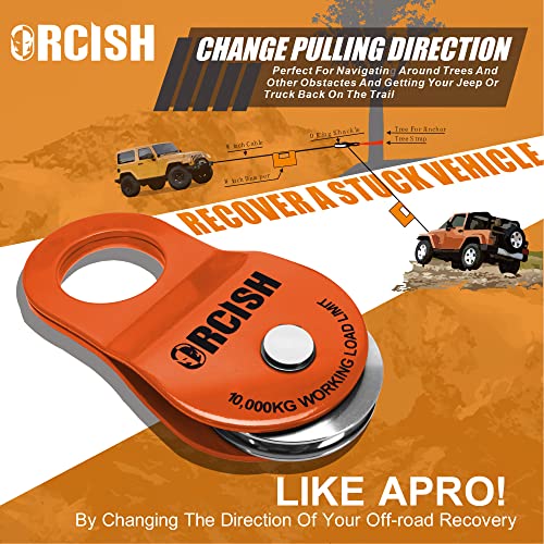 Orcish 10T Snatch Block For Recovery Winch Towing Pulley Blocks Offroad Recovery Accessory 22000Lb Capacity (Orange) #TOP2